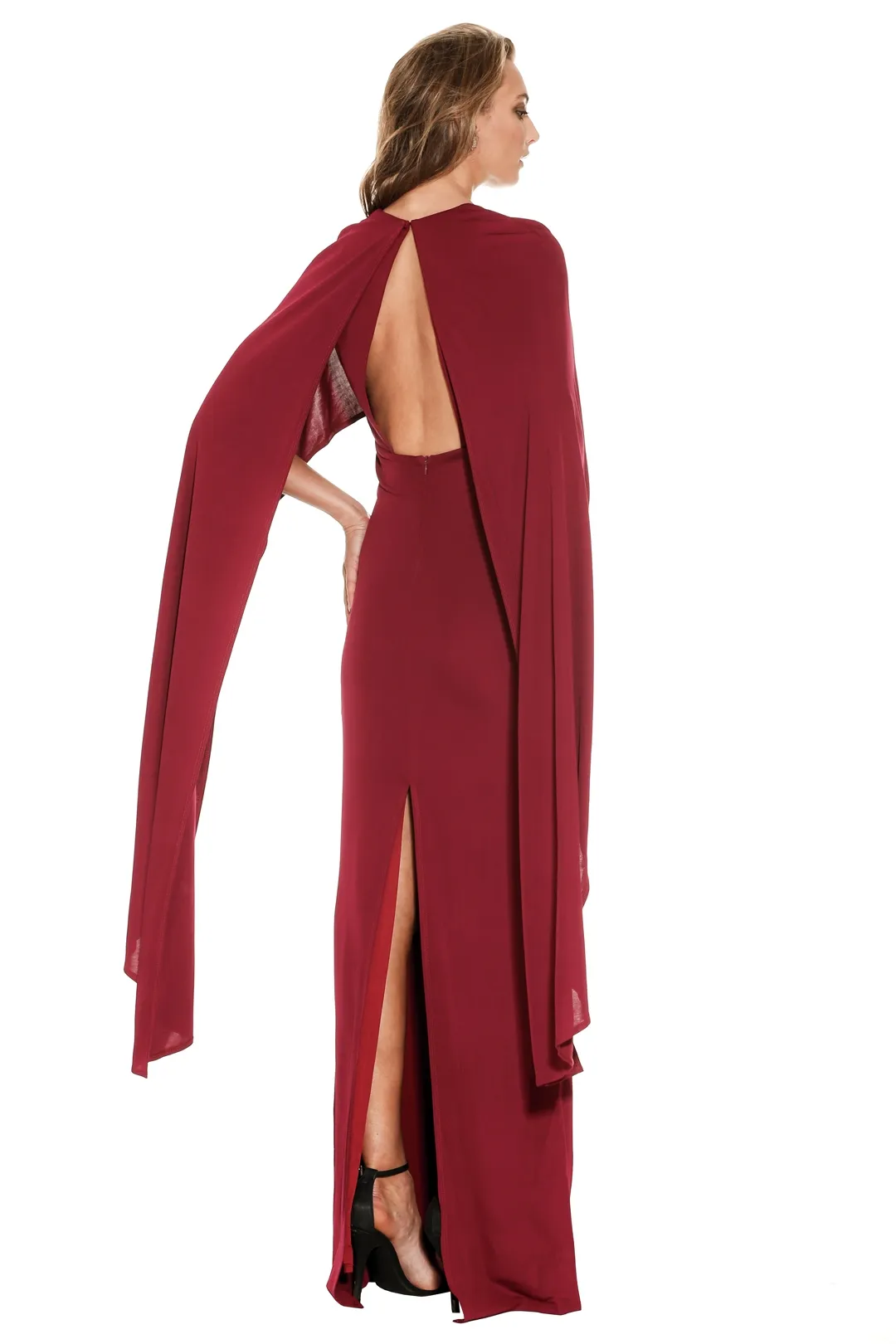 Rent the Cyra Deep V Cape Gown for a red carpet look