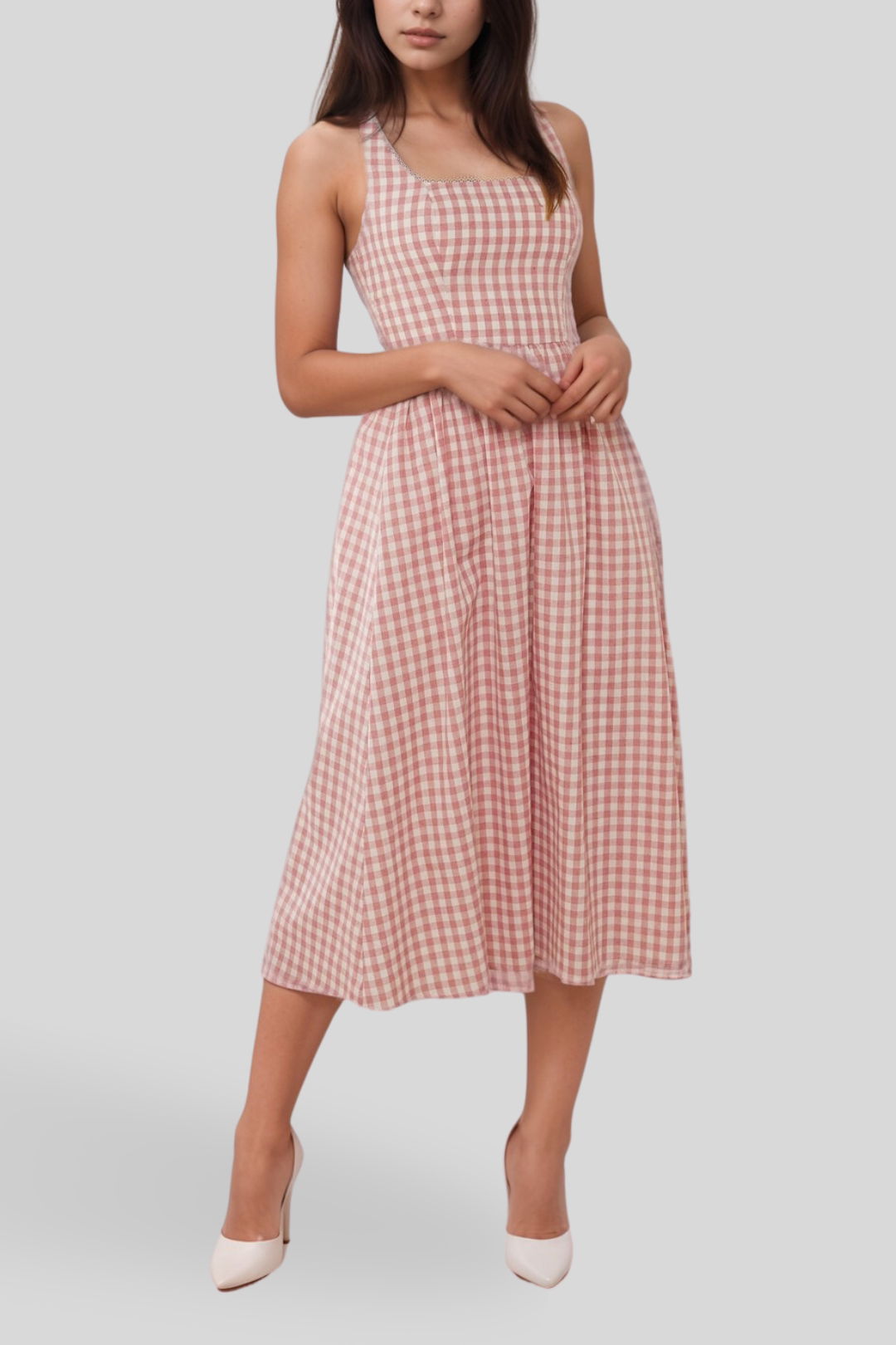 Atmos&Here Kelsey Cotton Blend Midi Dress in Pink Gingham