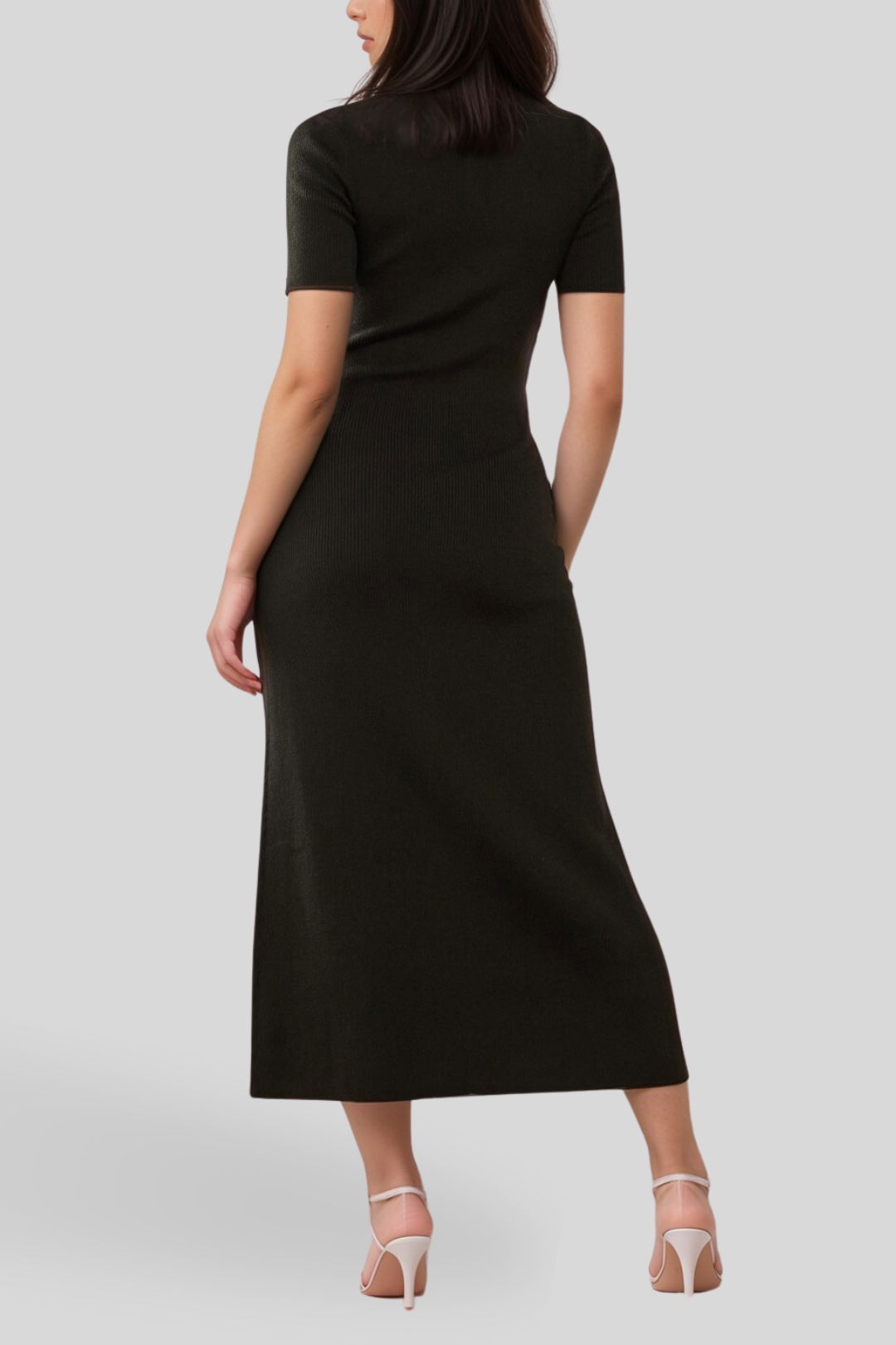 Atmos&Here Caty Knit Midi Dress Black Short Sleeves
