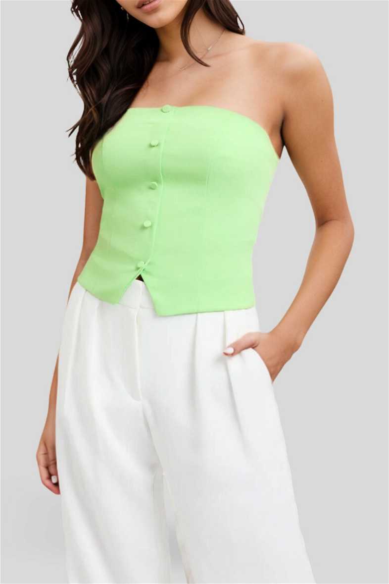 sheller bijou button knit bustier（Estelle Tweed Bustier Top with 