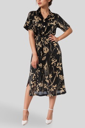 Ping Pong Sumi Floral Short Sleeve Midi Dress Casual