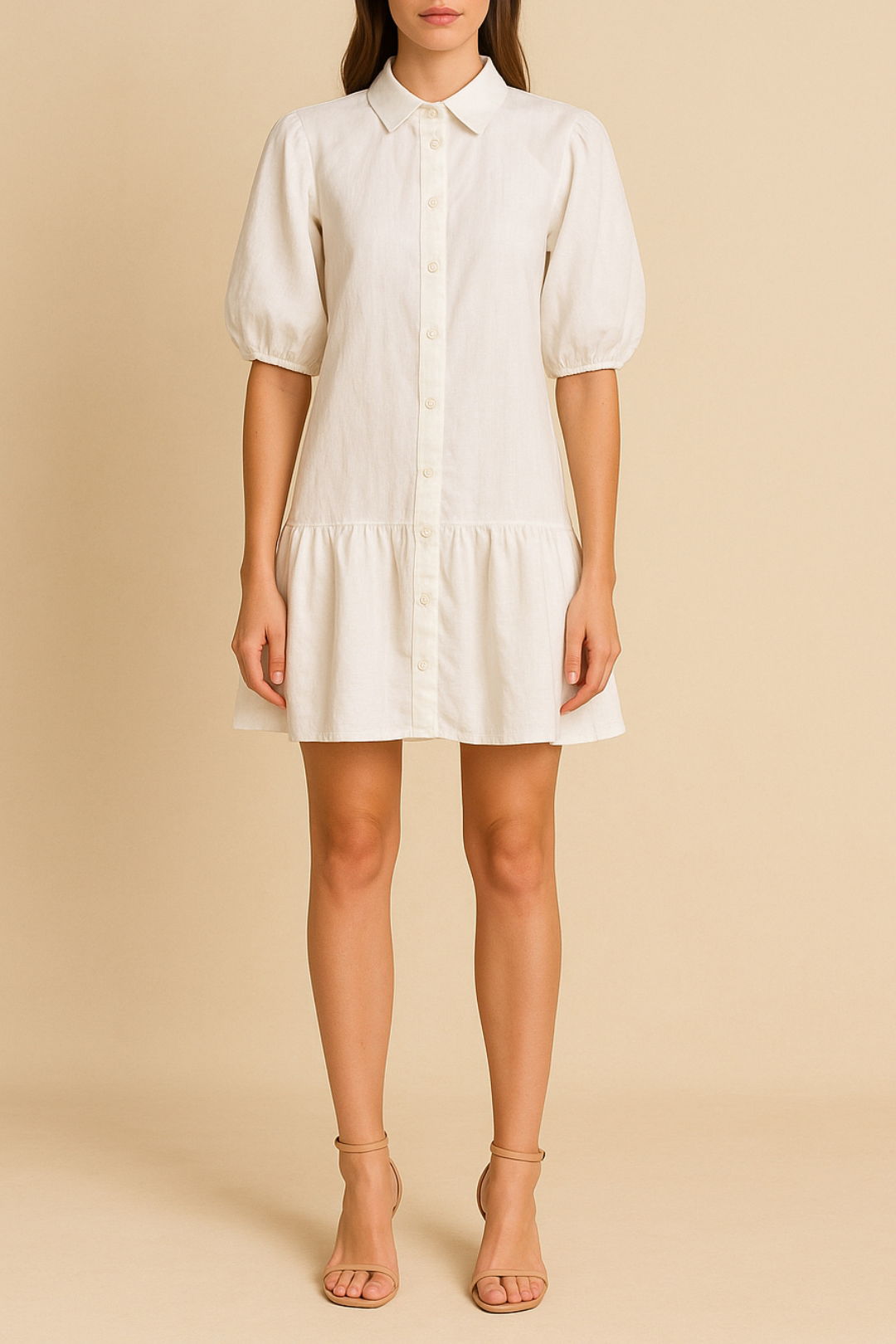 Dress Hire date night AERE Linen Soft Puff Sleeve Mini Dress White