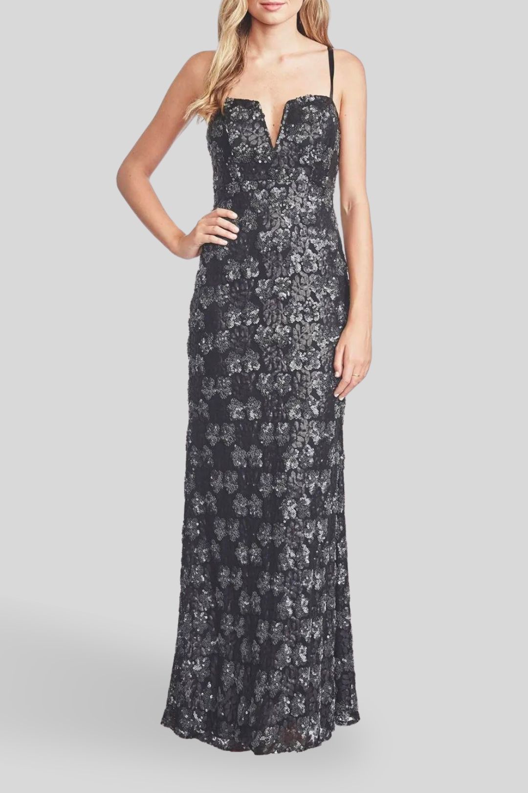 Langhem - Taylor Evening Black Sequin Gown - Black - Front