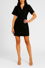 Dress Hire brunch AERE Linen Open Collar Mini Dress Black