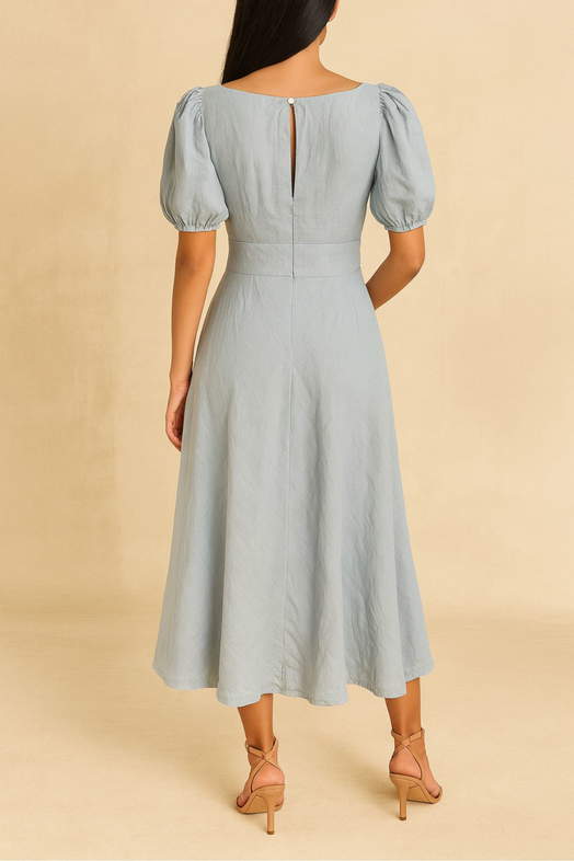 white christmas dresses Bias Lace-Trimmed Linen Dress – La Garçonne main image 1