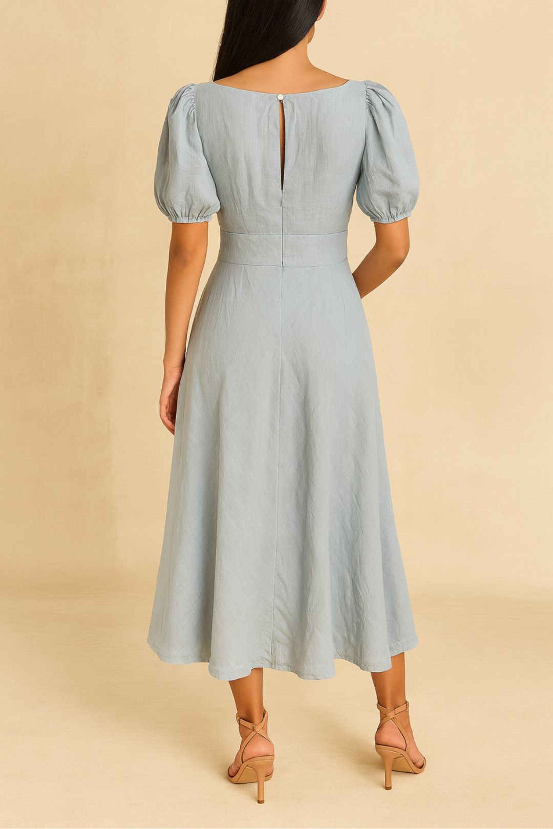 Dress Hire Brunch AERE	Bias Cut Linen Tea Dress Blue