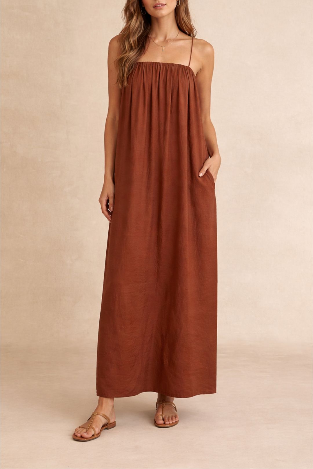 Dress Hire  Brunch Camilla and Marc  Gathered Column Maxi Dress Brown