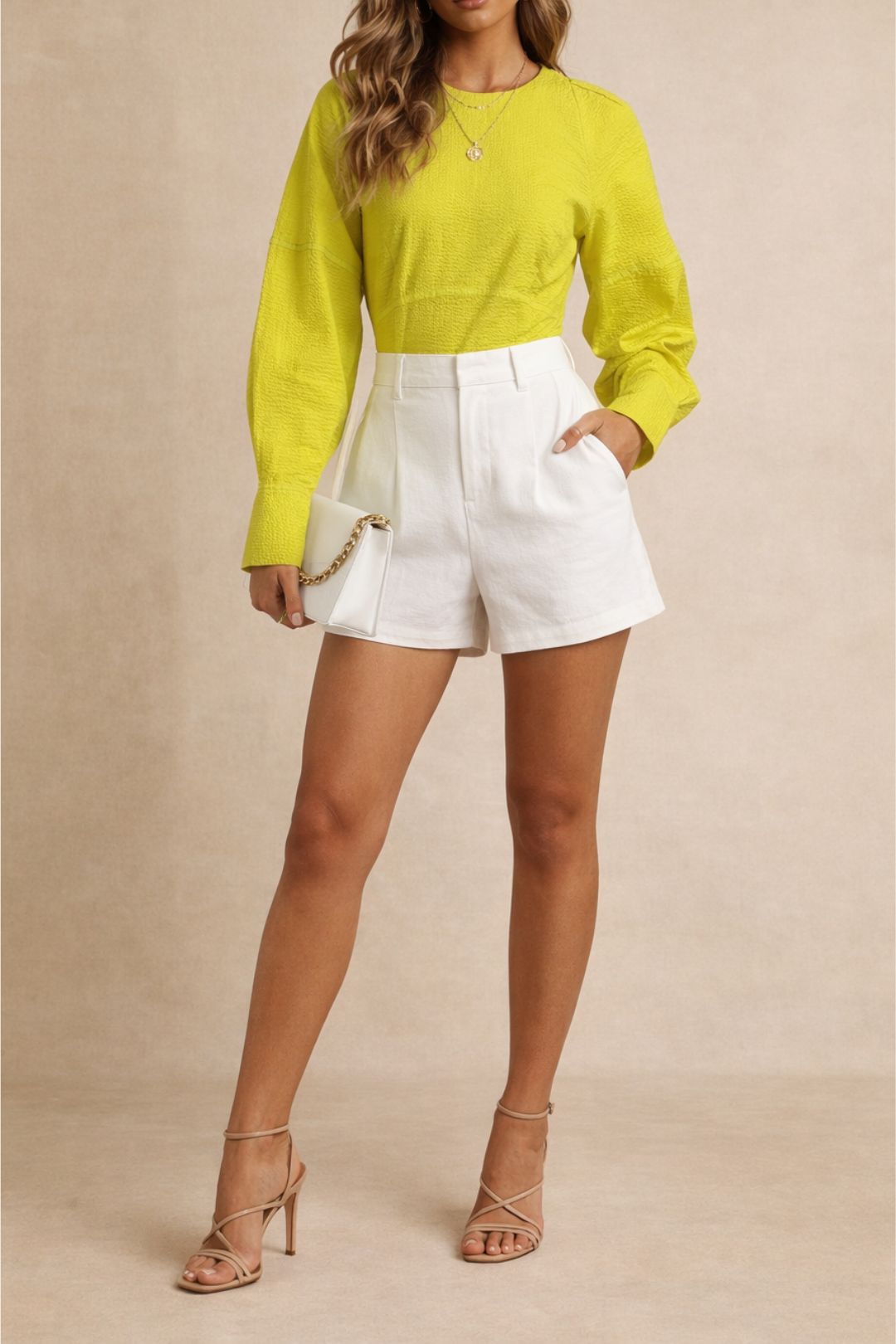Dress Hire Brunch CueRounded Sleeved Top Lime Green