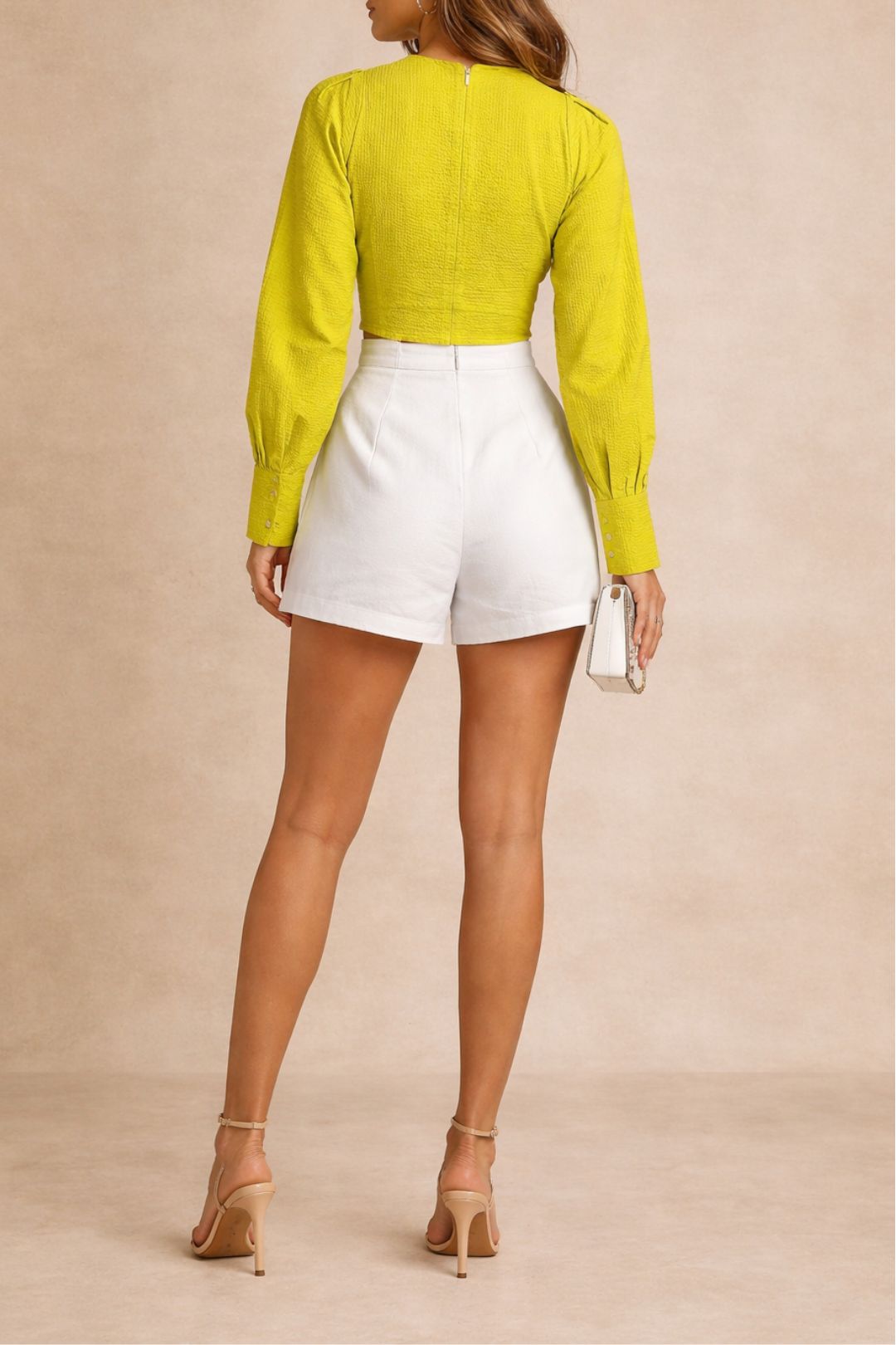 Dress Hire Brunch CueRounded Sleeved Top Lime Green