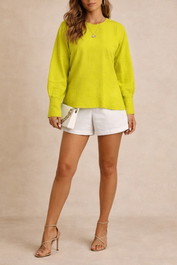 Dress Hire Brunch CueRounded Sleeved Top Lime Green