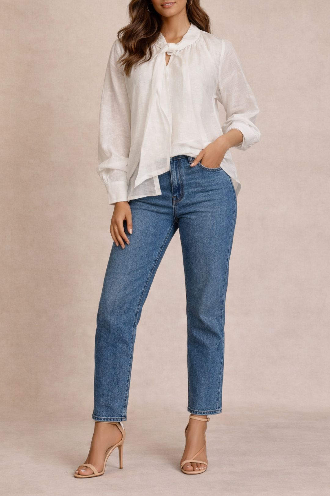 Dress Hire Brunch Decjuba	Irena Tie Neck Blouse White