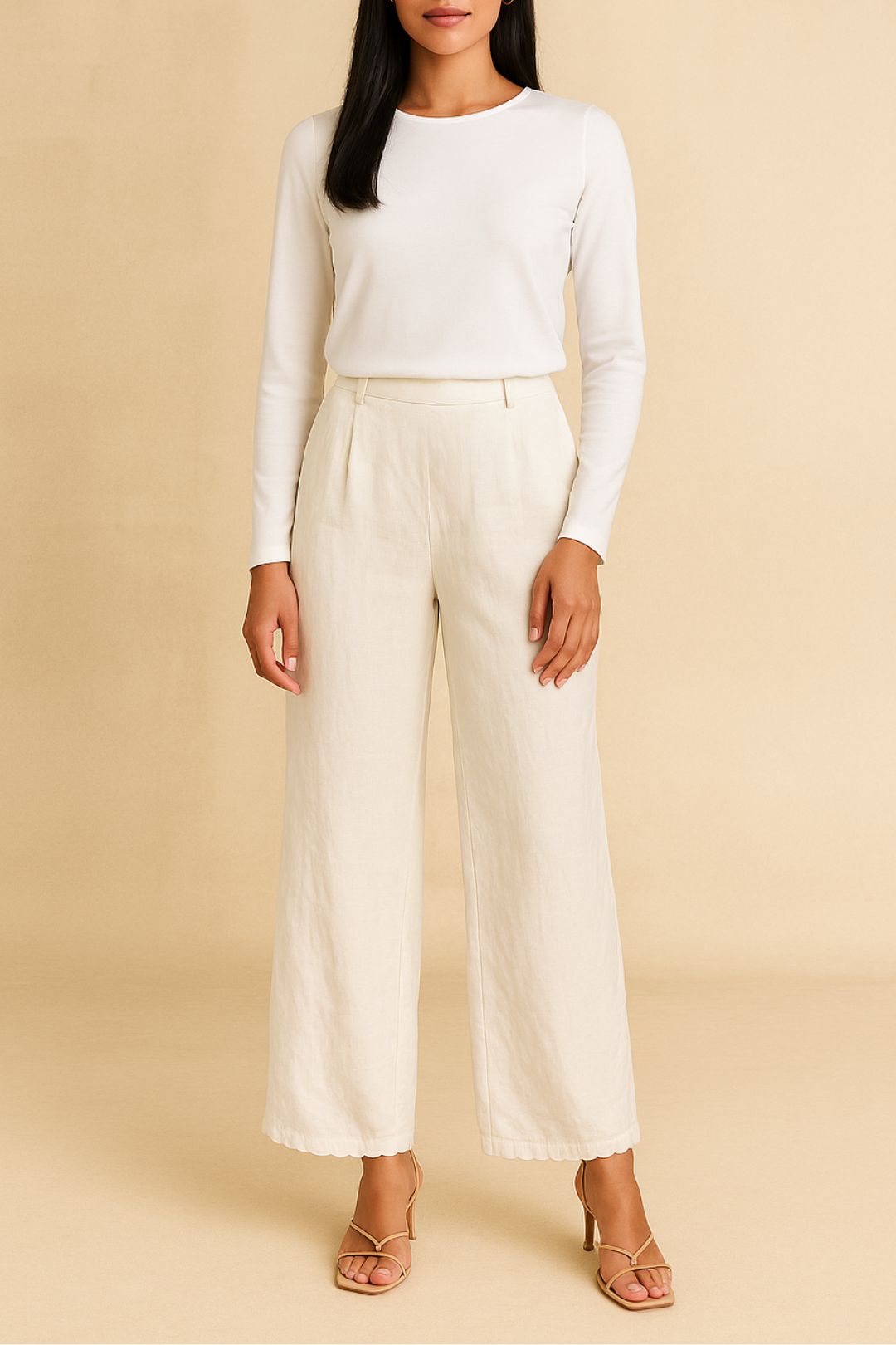 Dress Hire Brunch Kinga Csilla	Scalloped Hem Linen Pants Ivory