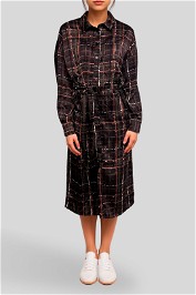 Dress Hire casual Nu Denmark - Patterned Long Sleeve Belted Dress Brown