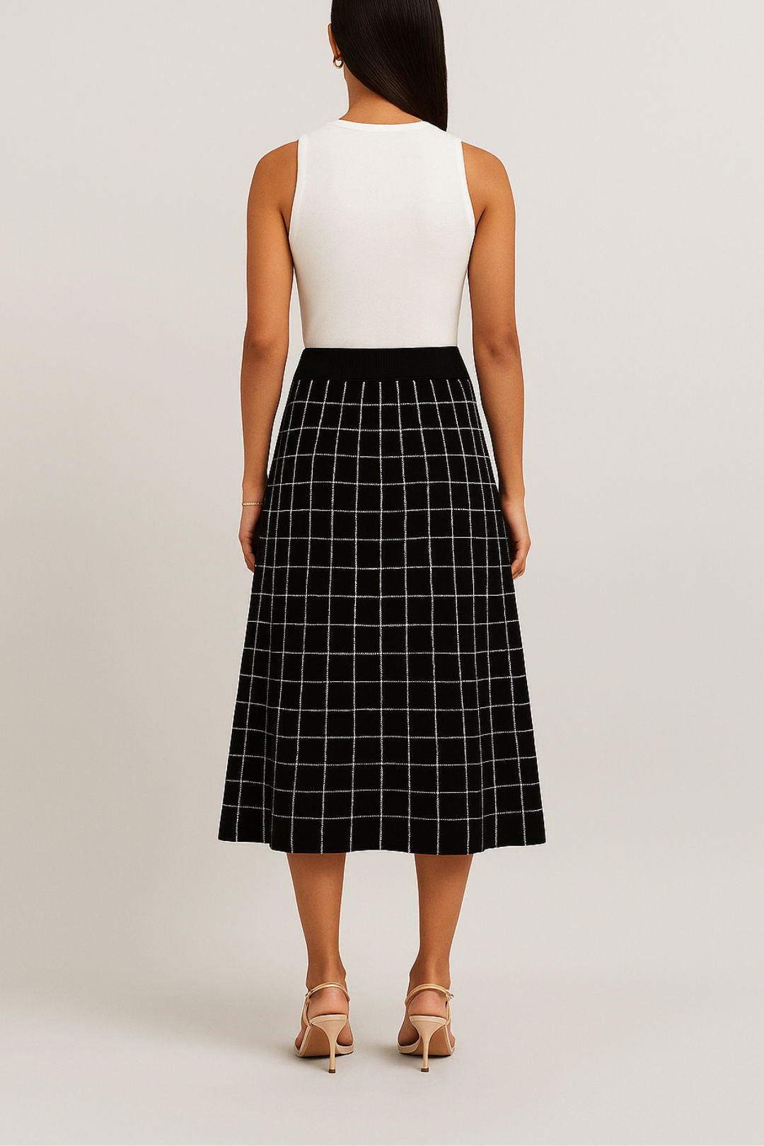 Dress hire brunch portmans Check Midi Knitted Skirt black