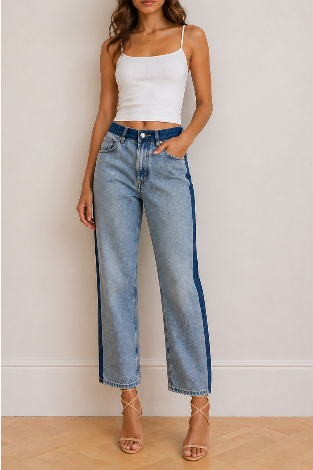 Dress Hire Brunch Venroy Contrast Denim Jean - Light/Dark Blue