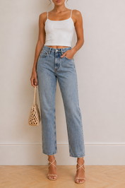 Dress Hire Brunch Venroy	High Rise Straight Jean - Mid Blue Wash