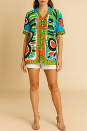 Dress Hire Brunch Venroy	Short Sleeve Silk Camp Collar Shirt Print