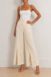 Dress Hire Brunch Venroy	Womens Front Split Pant Linen - Yellow