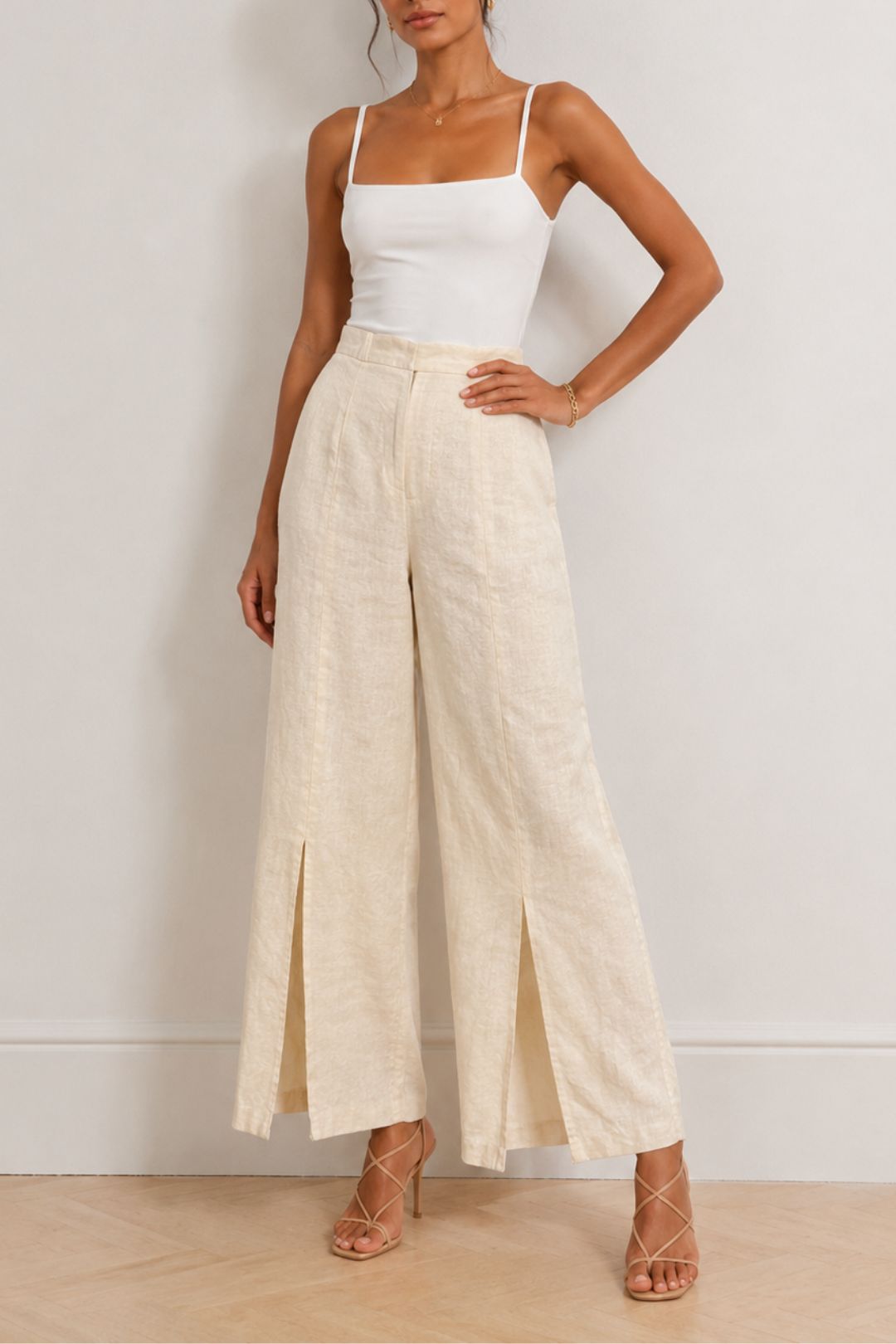 Dress Hire Brunch Venroy	Womens Front Split Pant Linen - Yellow