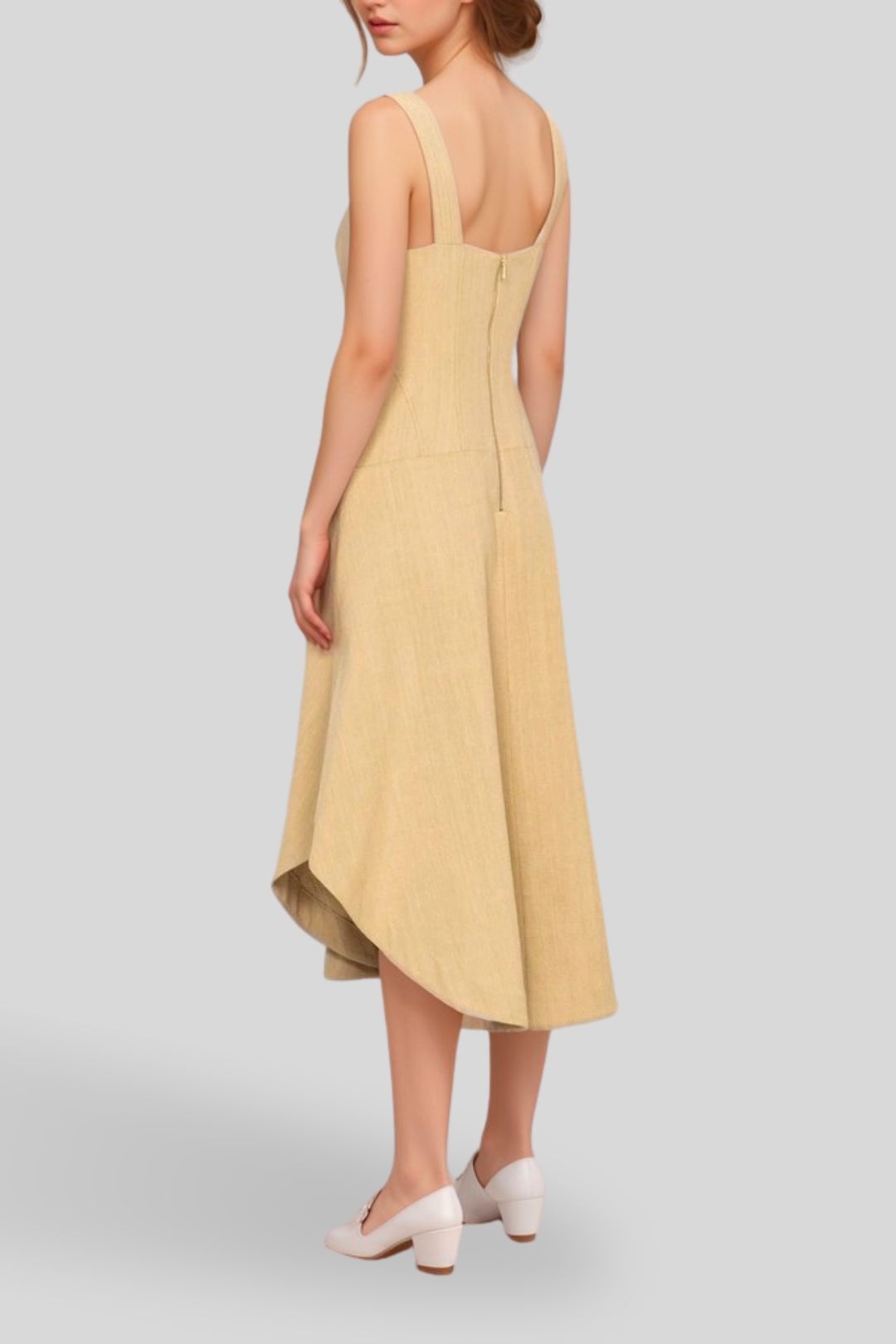 Dress Hire Veronika Maine - Slubbed Cotton Midi Dress - Beige