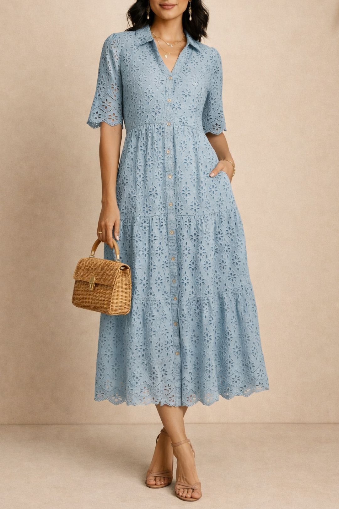 Dress Hire Brunch Yas Barina 2/4 Midi Shirt Dress  Blue