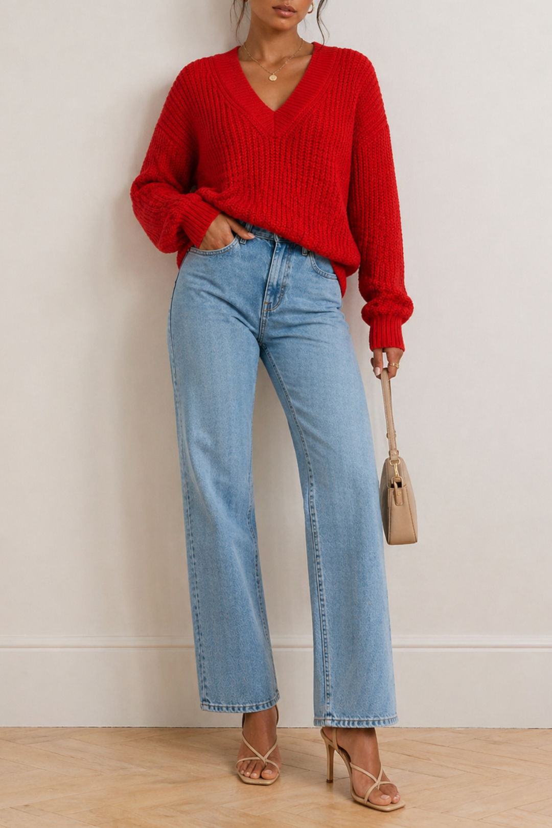 Dress Hire BrunchVenroy	Womens Cotton Rib V Neck Sweater - Red