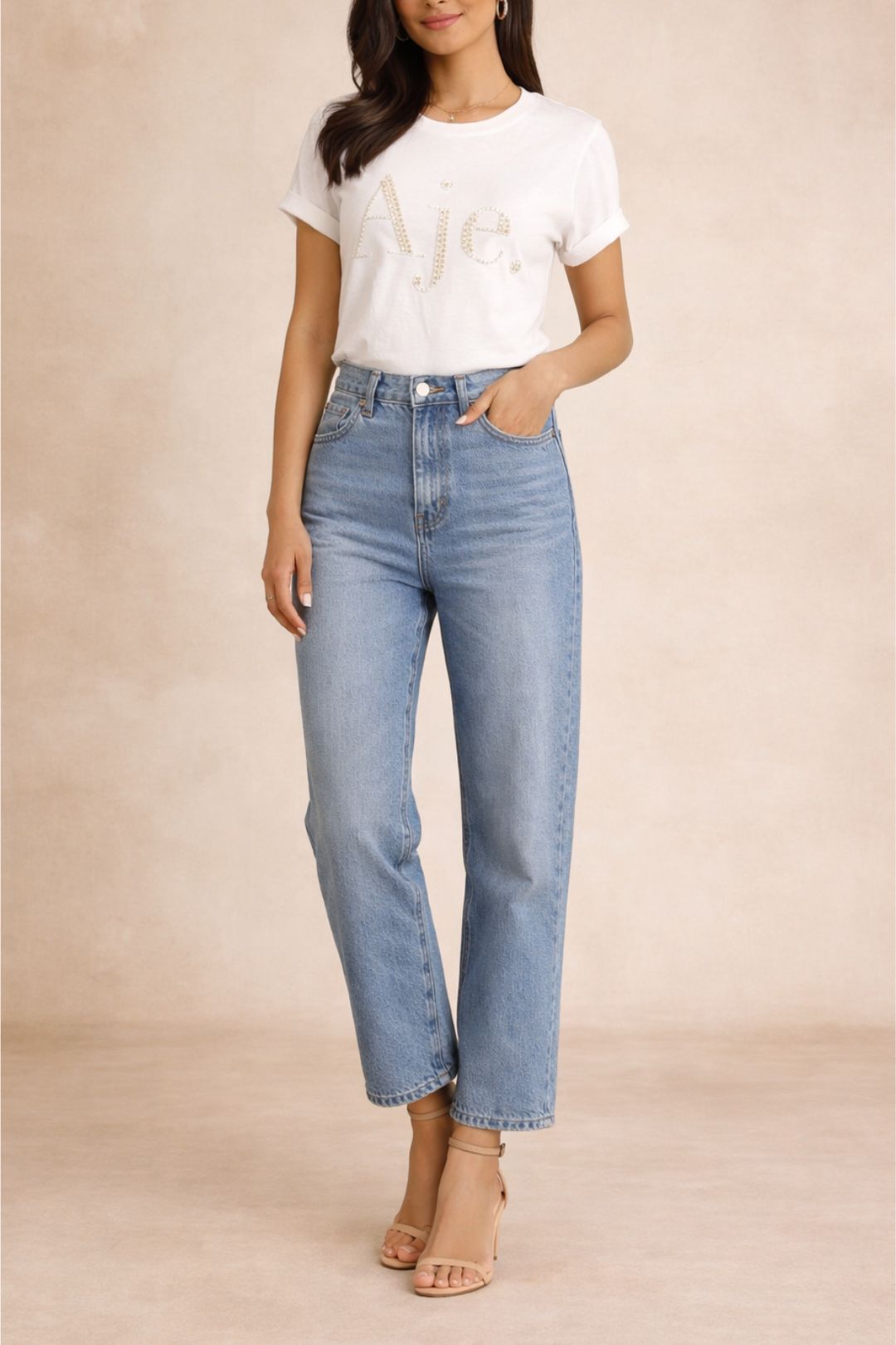 Dress Hire Casual AJE	Embellished Logo White Crew Neck Shirt