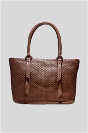 Cole Haan Woven Wicker Style Leather Bag in Apricot