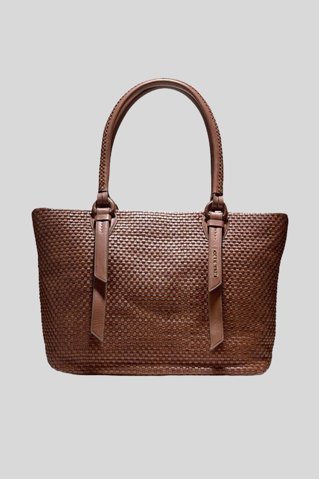 Cole Haan Woven Wicker Style Leather Bag in Apricot