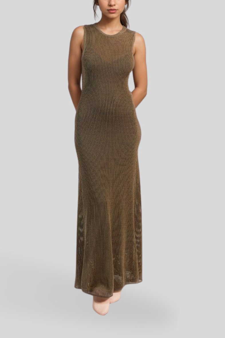 crochet dress dissh Agnes Crochet Halter Sleeveless Midi Dress in Black By DISSH