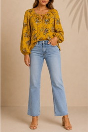 Dress Hire Casual Dotti	Floral Yellow Blouse Tunic Relaxed Fit