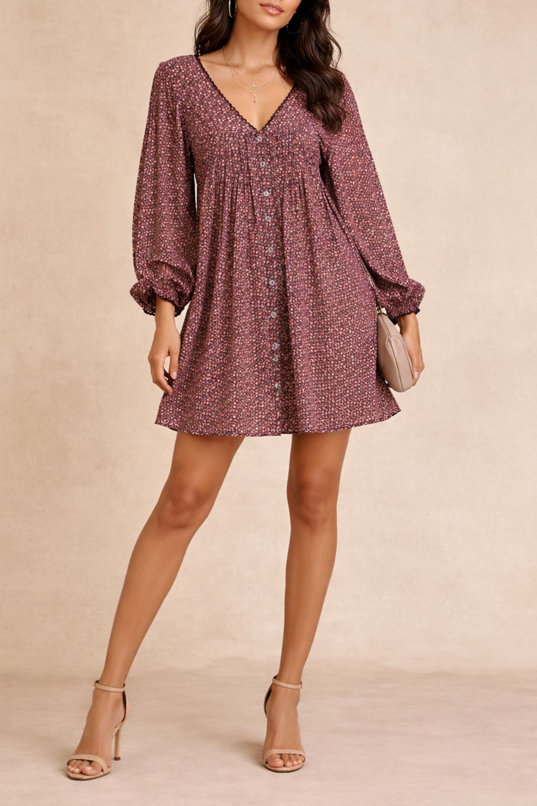 dress hire casual Kinga Csilla Balloon Sleeve Micro Floral Mini Dress