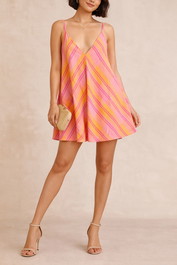 dress hire casual Kinga Csilla Stripe Print Pink Mini Slip Dress