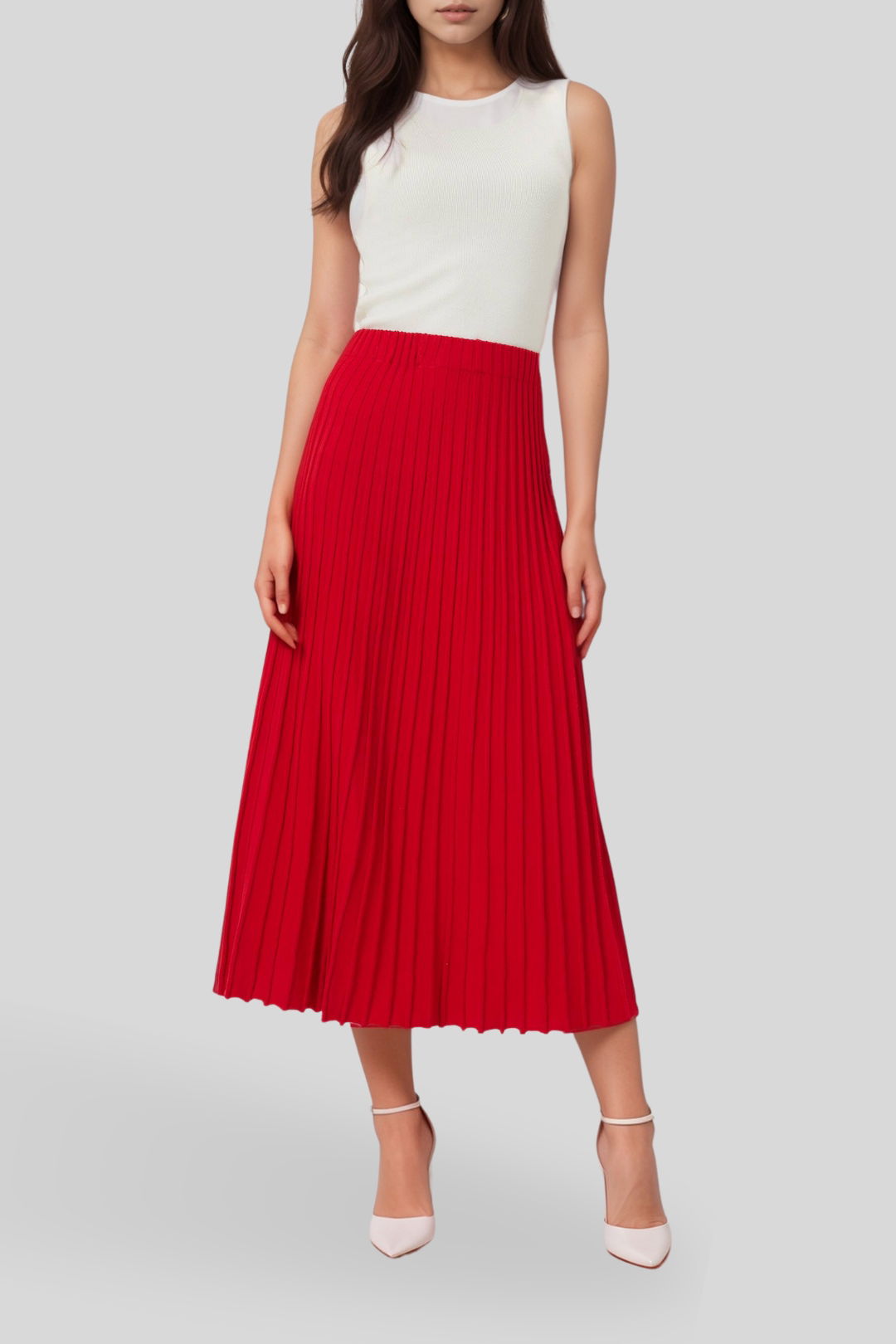 Dress Hire casual Portmans - Nerida Pleated Knit Skirt Red