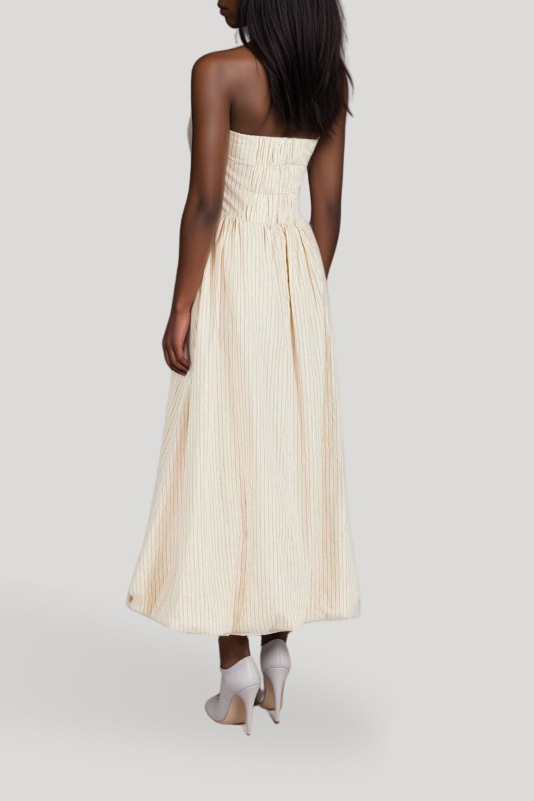 knee length dresses for ladies Riley Blue Stripe Strapless Midi Dress