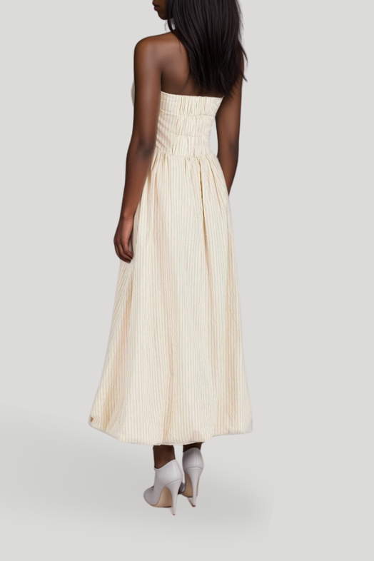 riley cream stripe midi dress Riley Black & White Striped Linen Flared Midi Dress S / 4-6