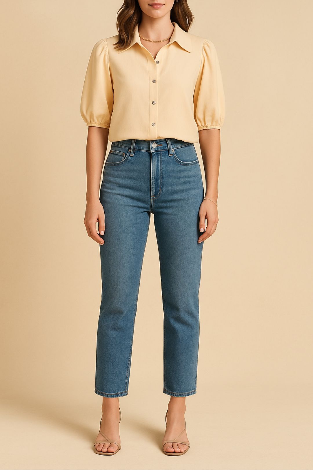 Dress Hire Casual St Cloud The Label	Cyan Linen Puff Sleeve Shirt - Pale Sunset