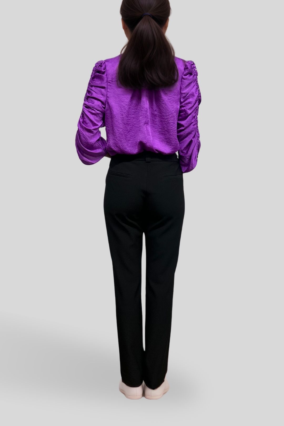 Dress Hire Casual  Marble Satin Ruched Sleeve Top in Ultra Violet