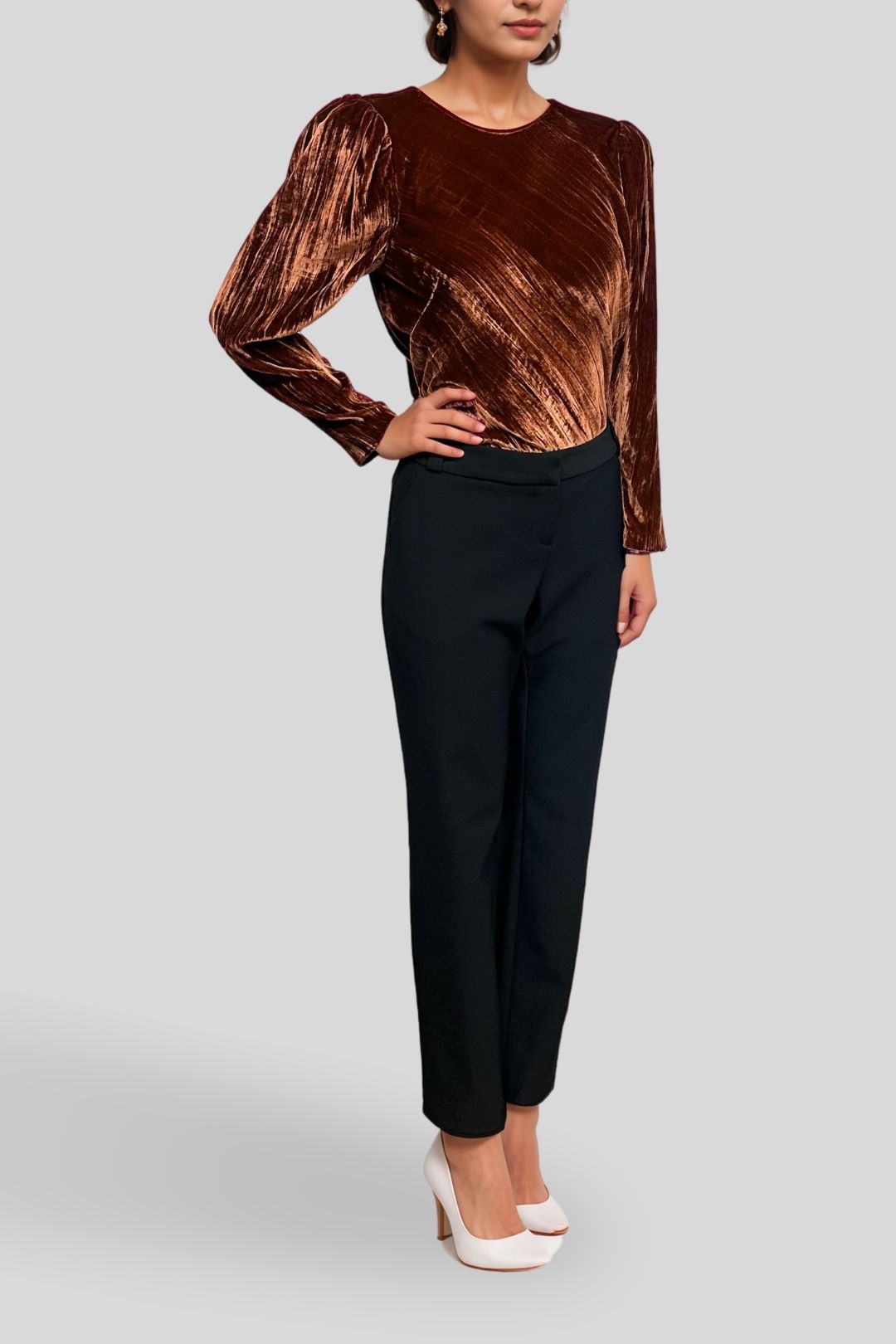 Hire dresses casual  Veronika Maine - Velvet Long Sleeve Blouse brown