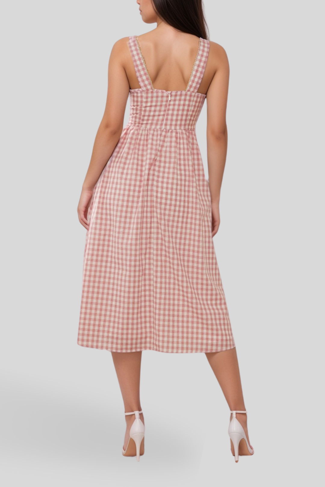 Atmos&Here Kelsey Cotton Blend Midi Dress in Pink Gingham