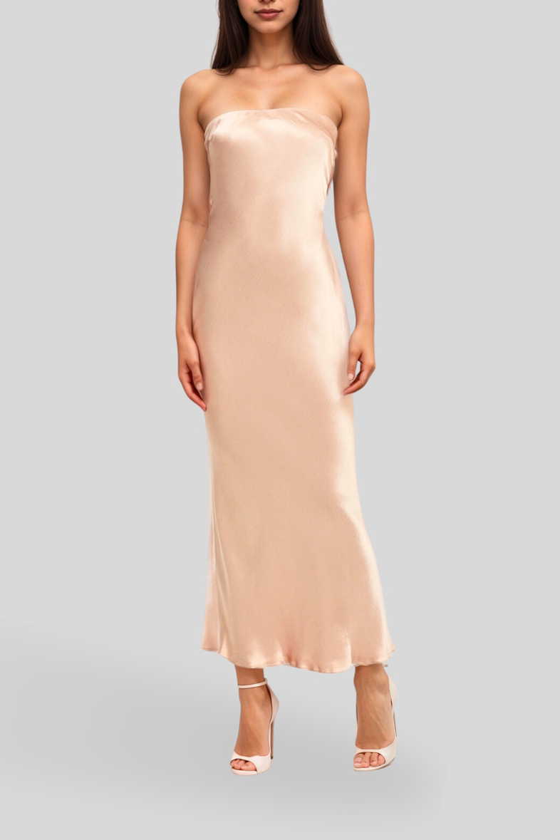 Wedding Guest Rose Gold Dress Casual Elegant Amber Gown In Mauve