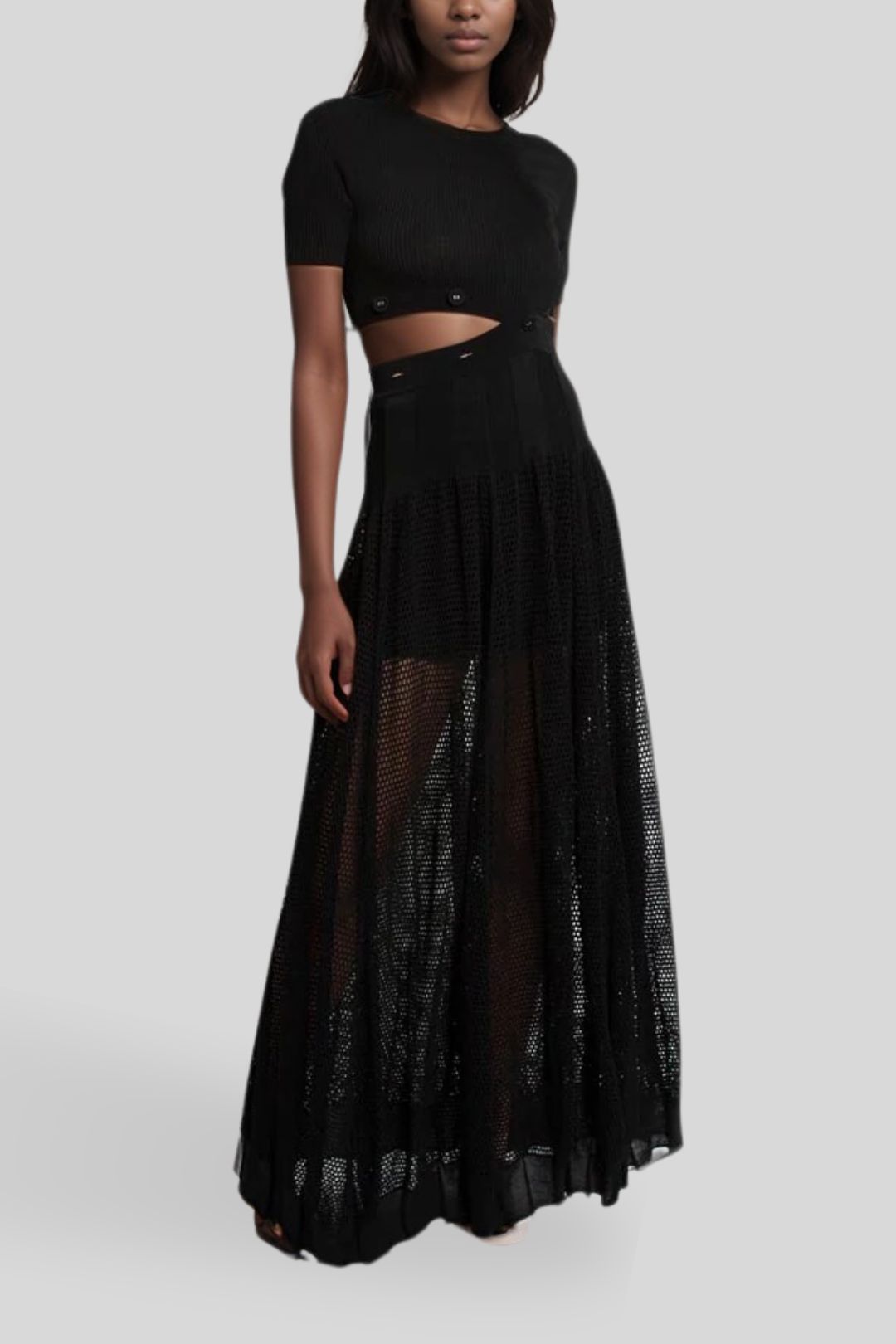 christopher esber mesh dress Christopher Esber Contrast Sheer Panel Dress in Walnut