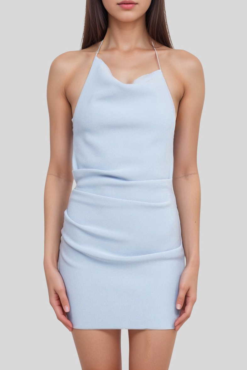 Hire Andy Asym Mini Dress in Dusty Blue | Bec and Bridge | GlamCorner