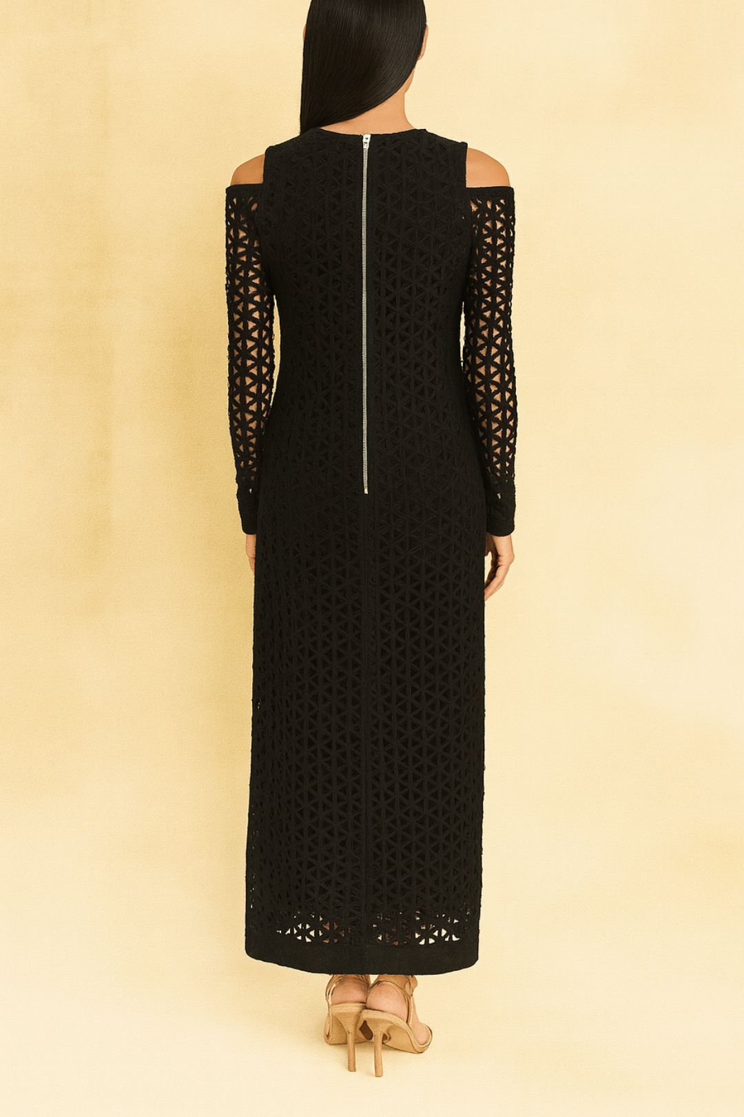 Dress Hire cocktail party KITX Black Embellished Midi Dress Cold Shoulder
