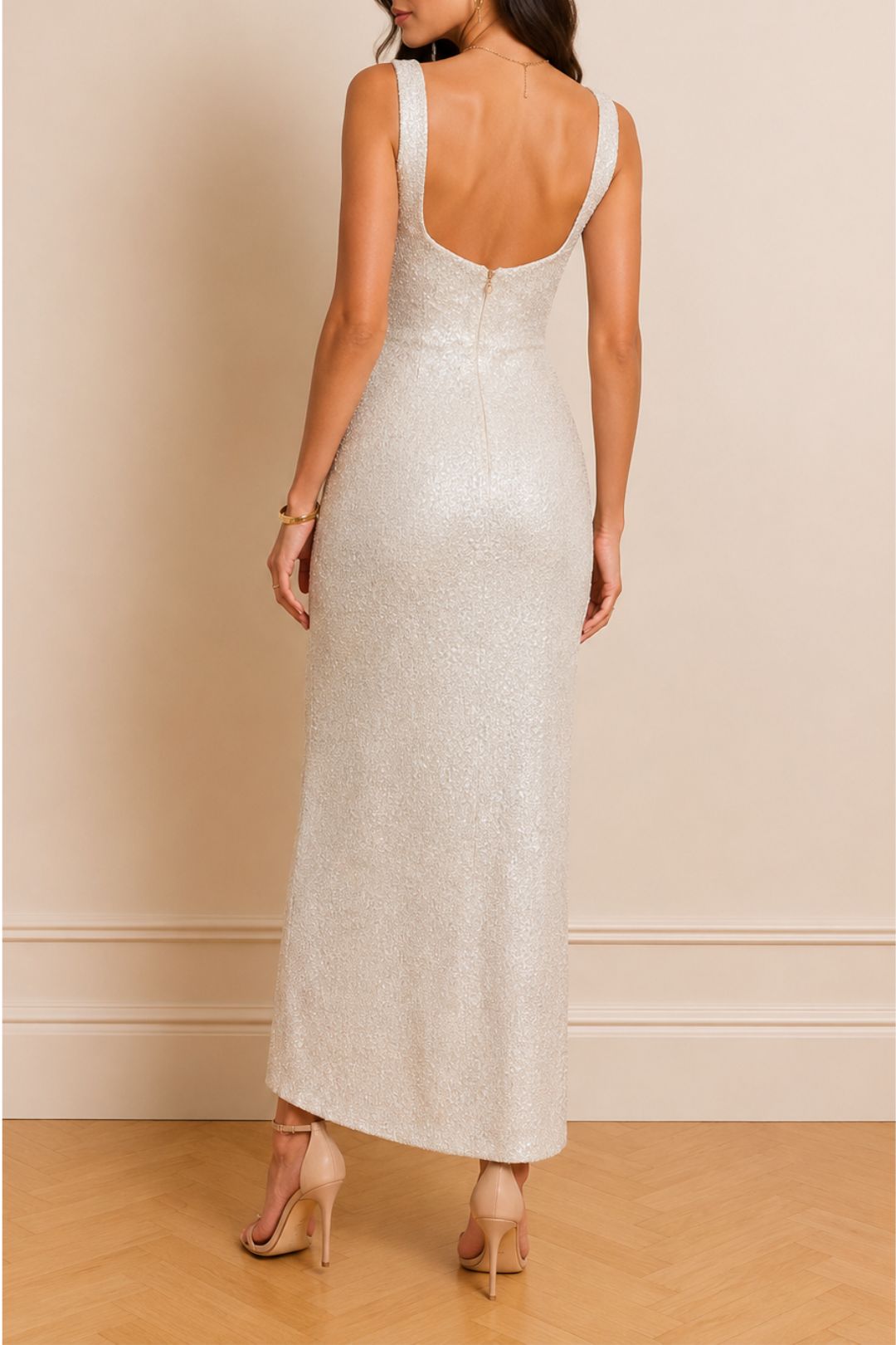 Dress Hire Cocktail Party Nookie White Ruched Sequin Gown