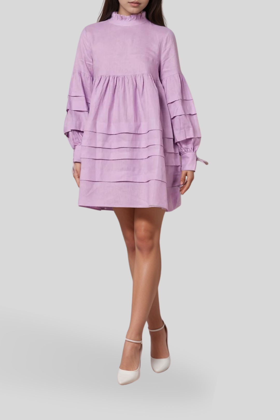 Hire Pleat Detail Linen Smock Dress | AERE | GlamCorner