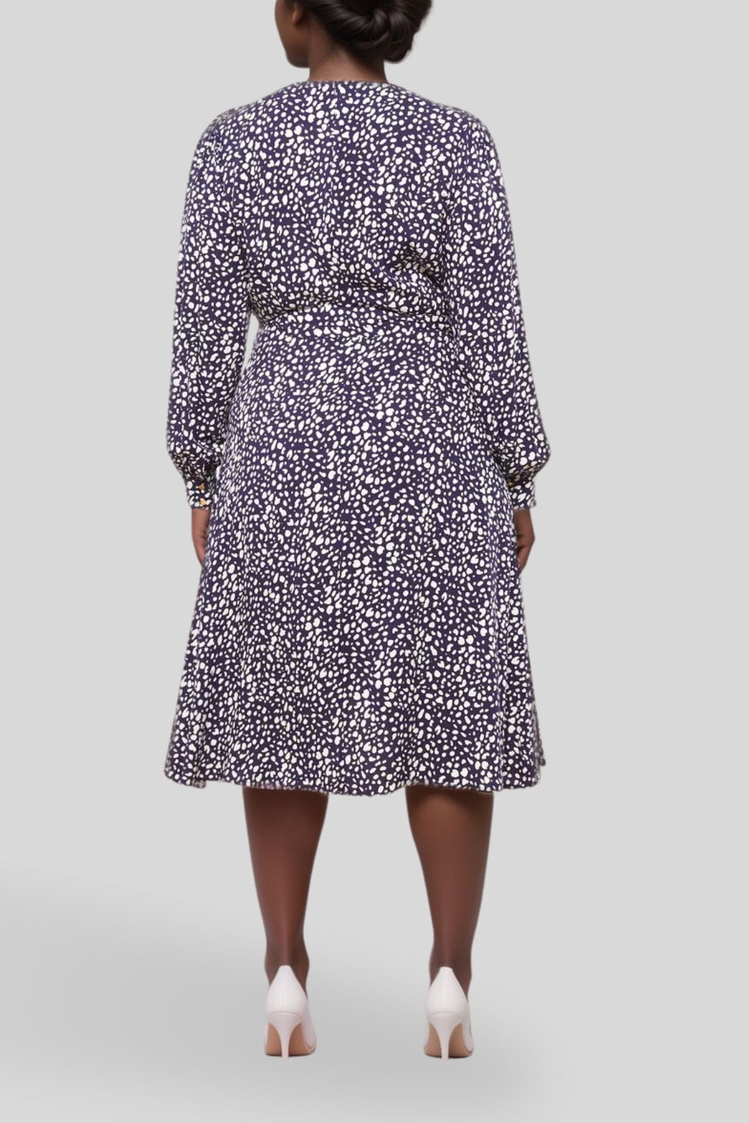 Dress Hire Date Night Atmos&HereLillian Wrap Long Sleeve Midi Dress - Navy Spot 