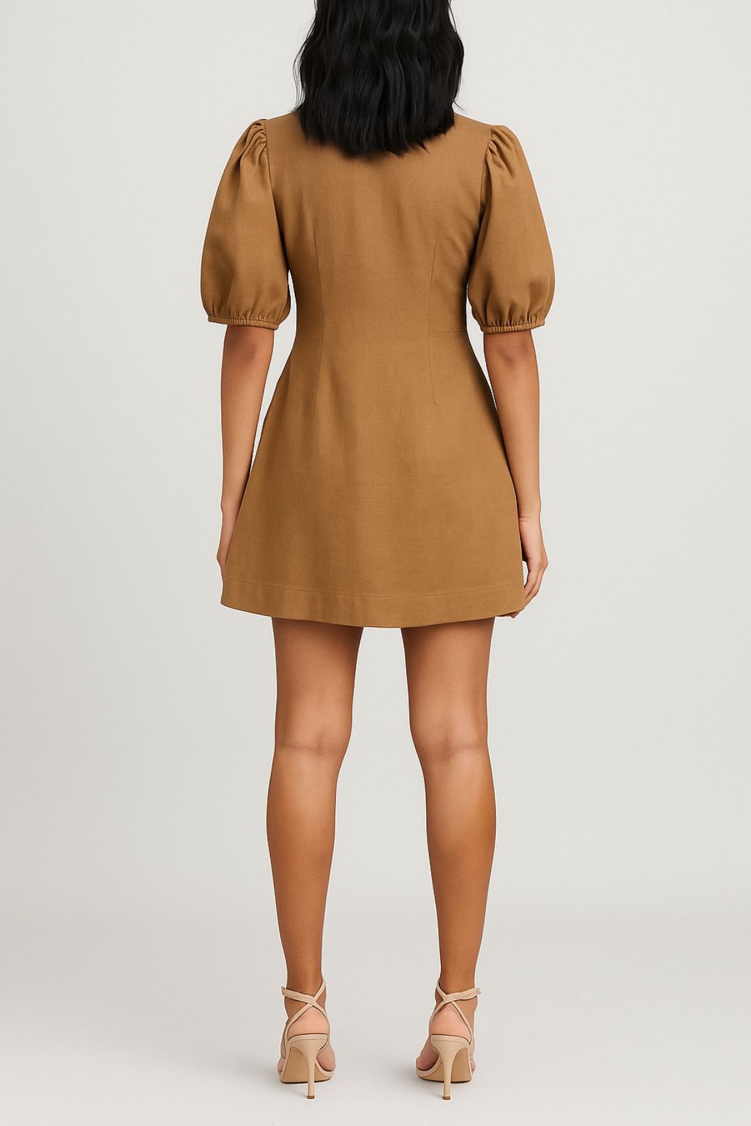 Dress Hire Date night CUE	Puff Sleeve Shirt Dress Brown