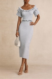 dress hire date night Kinga Csilla Grey Frill Sleeve Knit Midi