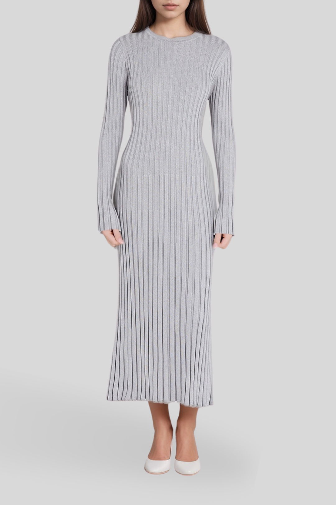 Dress Hire Date night Dissh - Ada Silver Long Sleeve Midi Dress
